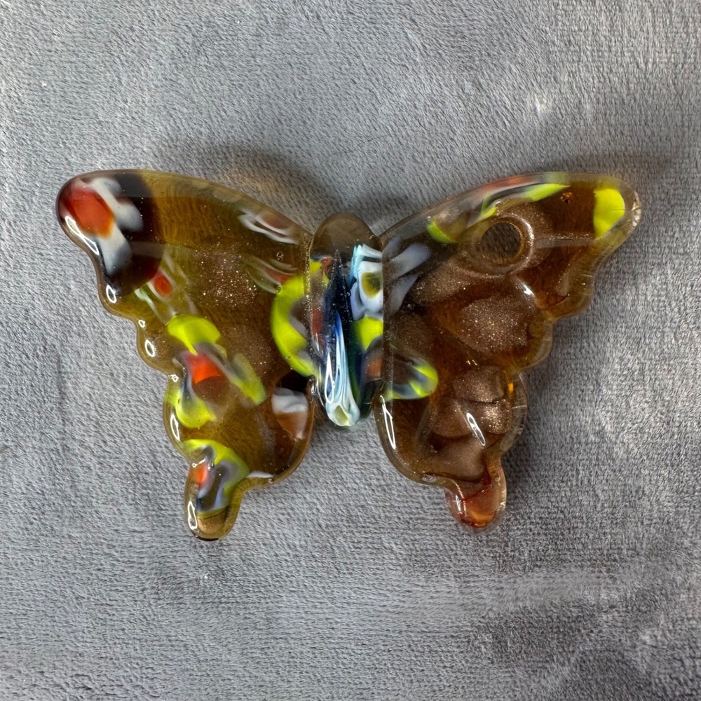 Lampwork Art Glass Butterfly Pendant Multicolor Whimsical Boho Nature 1.5"